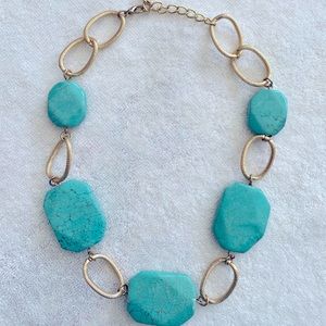 8” adjustable chunky gold and turquoise necklace